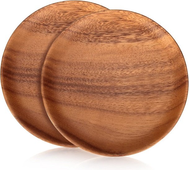 2-Pack Small Wooden Plates for Serving Appetizer Plate Snack Plate Mini Dinner Plate Round Charcuterie Board Cheese Plate Food Plate