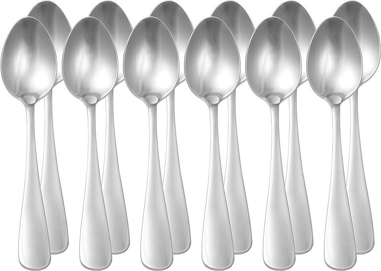 Stainless Steel Dinner Spoons with Round Edge, Pack of 12, Silver