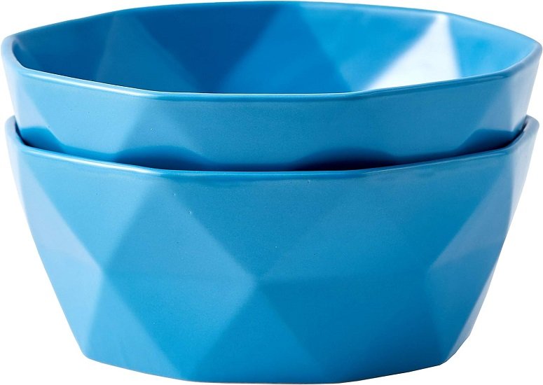 Geometric Ceramic Soup Bowl Set of 2, 60 Ounce Large Blue Ceramic French Onion Soup Crocks For Kitchen  Dinner Table Decoration