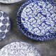 8 inch Porcelain Dinner Plates, Large Size Serving Plate for Salad, Pancakes, Steak, Set of 6, Vintage Blue
