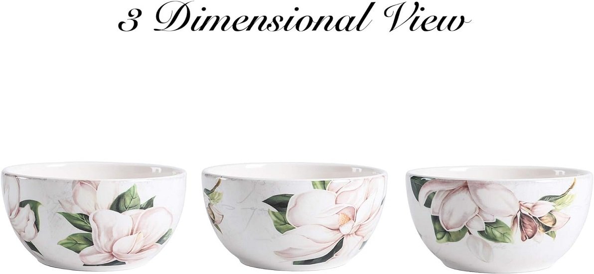 Floral Ceramic Bowls Set of 4, 26oz, for Pasta, Salad, Cereal, Soup & Microwave & Dishwasher Safe