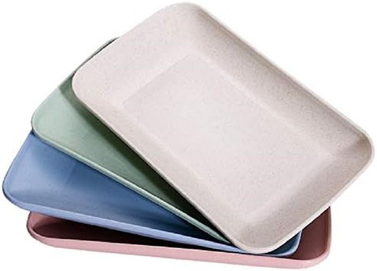 4PCS Wheat Straw Food Plate, Durable dessert Plates appetizer Plate Perfect for Home and Kitchen (Small)