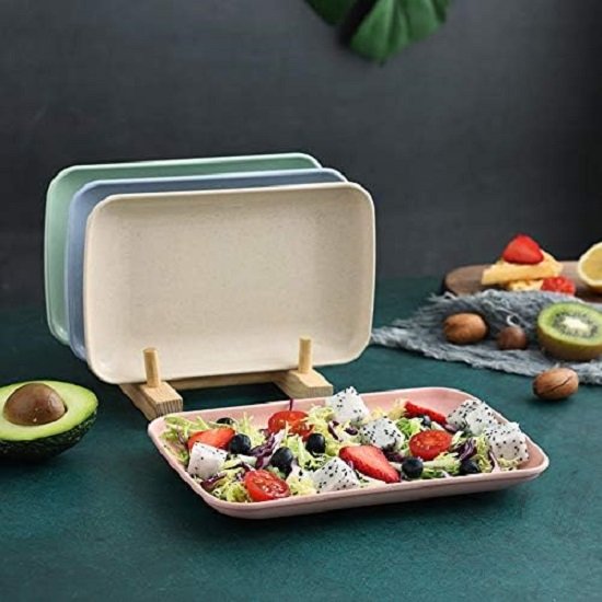 4PCS Wheat Straw Food Plate, Durable dessert Plates appetizer Plate Perfect for Home and Kitchen (Small)