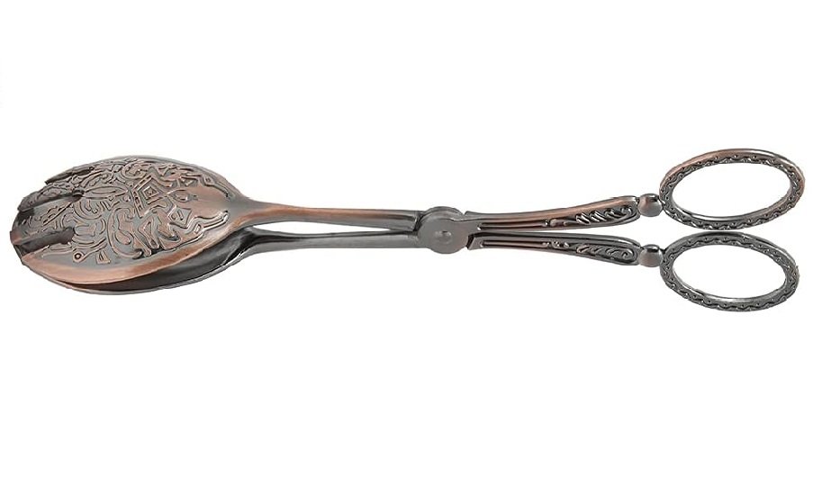 Stainless Steel Food Serving Small Tongs,Kitchen Utensils Multi Functional Clamp Non Slip Cooking Baking Bread Food Clip,Vintage Metal Food Tong (Red Copper Plating)