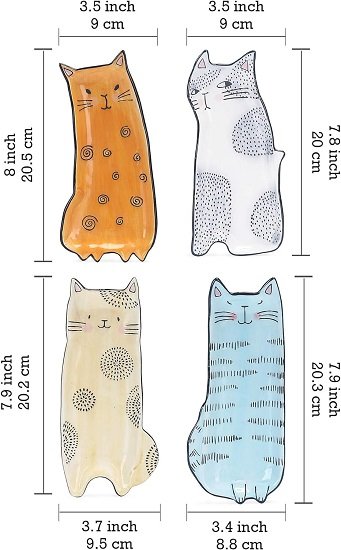 Cartoon Cat Handcrafted Stoneware Ceramic 8 inch Appetizer Plates Set of 4